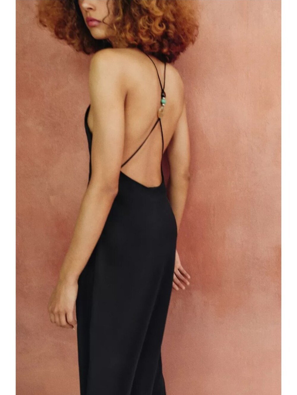 Zara Black Backless Slip Dress with Beaded Strap Detail